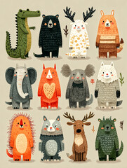 Fototapeta premium Vibrant Wild Animals Exploring the Jungle with Tigers Elephants