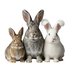 Obraz premium Three cute rabbits on white background