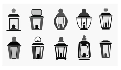 Vintage Candle Lantern Silhouette Icon Set © MD