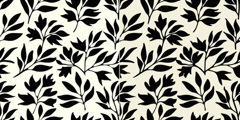 Elegant black and cream floral pattern featuring delicate leaf shapes © Roni