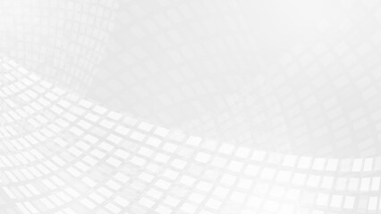 シルバーグレーのグラデーションに透明矩形ラインが広がる先進デジタル背景 右上余白16:9広告素材