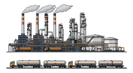 Industrial Oil Refinery Complex with Tanker Trucks. © Den