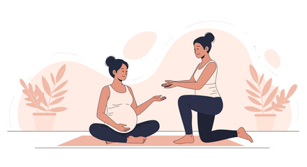 Obraz premium Pregnant Woman Doing Yoga With Instructor