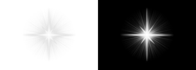 White radiant sparkle star PNG overlay isolated on transparent background with soft glowing halo and shimmering light rays