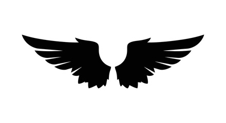 Obraz premium Black Angel Wings Spread Wide on a White Background.