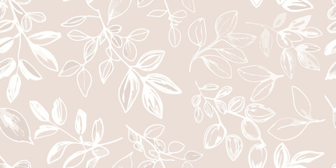 Obraz premium Delicate white floral branches and leaves on a blush pink background