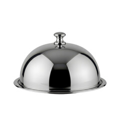 Silver food cloche on white background