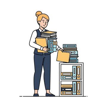 Woman Standing with Office Files and Folders.
