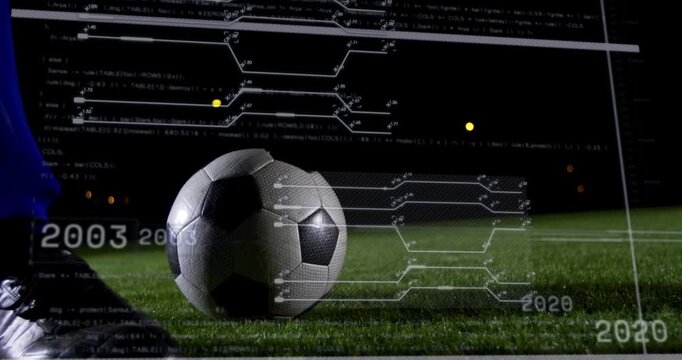 Animation of networks of connections falling over football player