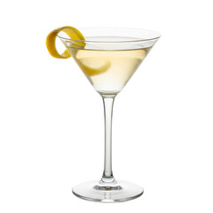 Cocktail with lemon twist on transparent background