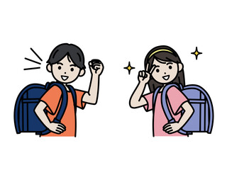 ランドセルを背負う元気な小学生のイラスト