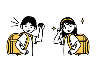 ランドセルを背負う元気な小学生のイラスト