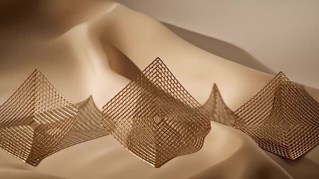 Abstract Geometric Diamond Shapes Floating on Soft Beige Fabric, Decorative Background