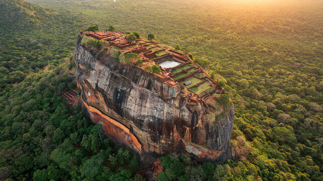 Aerial view of the sunrise at Sigiriya Rock