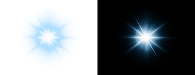 Fototapeta premium Electric blue beam burst PNG Overlay isolated on transparent and black background with glowing halo expansion and shine effect