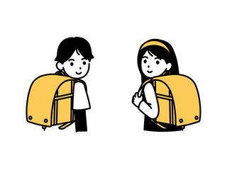 後ろを振り向く小学生のイラスト