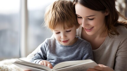 Fototapeta premium Mother and Son Enjoying a Book Together
