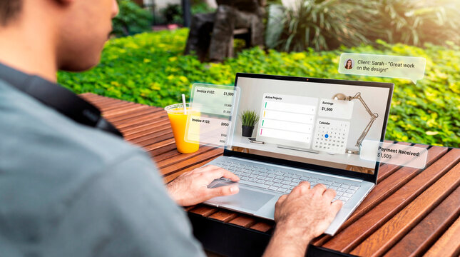 Focused freelancer managing client payment dashboard