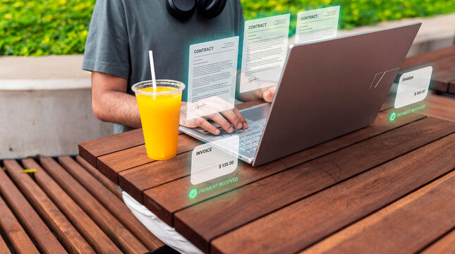 Efficient freelancer reviewing digital contract payment