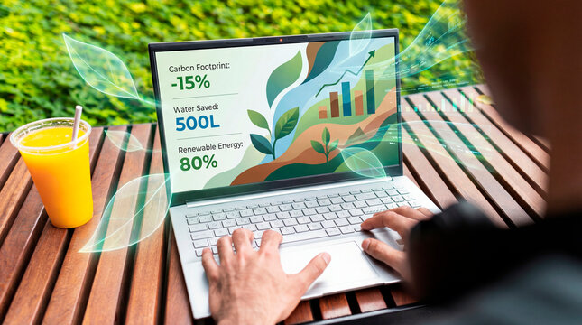 Eco conscious professional tracking sustainability metrics