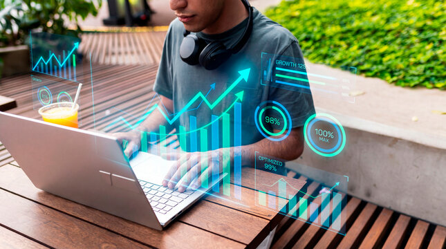 Strategic entrepreneur analyzing business growth metrics