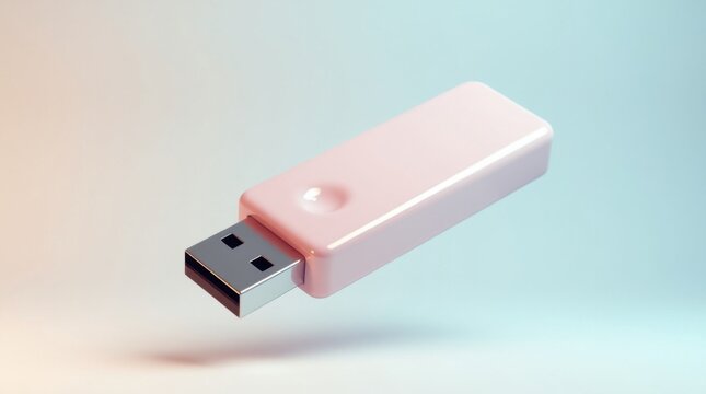 Unidad flash USB de gran tama&ntilde;o que flota en el aire, con una textura brillante