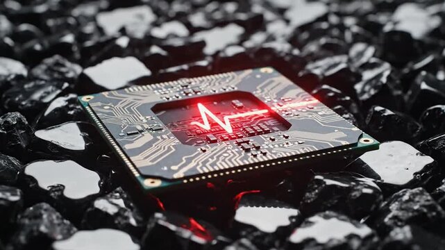 Closeup of Microchip with Red LED Light.