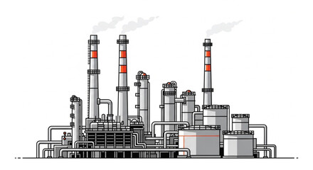Industrial Power Plant with Smokestacks.
