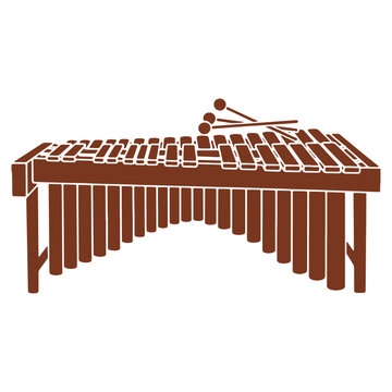 Elegant Brown Marimba Instrument with Mallets for Music Performance and Orchestral Arrangements on White Background