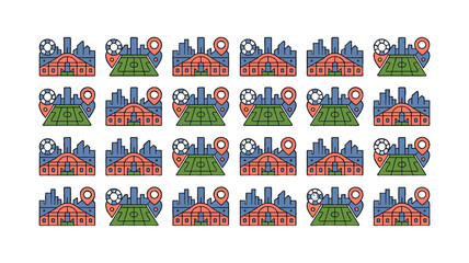 Fototapeta premium Array of city buildings with different location mark.
