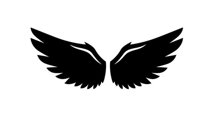 Fototapeta premium Majestic Black Wings Spread Wide on a White Background.