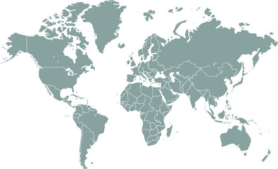 Fototapeta premium A vector world map outlining continents and countries, for global understanding with a clean, flat design for worldwide use.