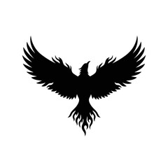 Obraz premium Black Phoenix Silhouette with Fiery Tail and Wings Spread Wide