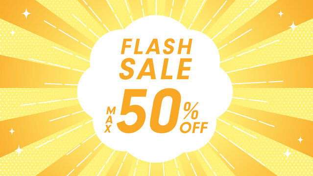 セール 背景 黄色 放射状 集中線 ドット柄 バナー チラシ POP 販促用 50%OFF Sunburst Sale Background Vector