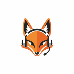 Obraz premium Stylized Fox Head Wearing Gaming Headphones with Microphone.