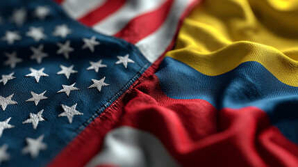 Fototapeta premium Cultural exchange celebration usa and colombia flags display textiles close-up unity and diversity