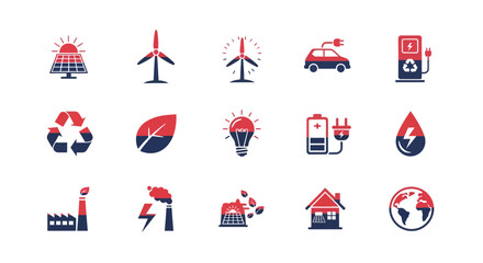 Fototapeta premium Renewable Energy Icons Set for Green Technology and Sustainable Ecology Concept