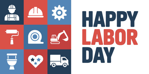 Fototapeta premium Labor Day celebration with various work related icons and symbols on white background