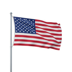 Fototapeta premium Waving american flag on a metal pole isolated on transparent background