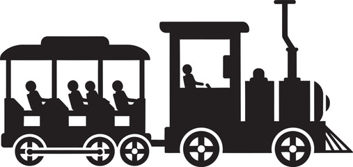 Vintage locomotive steam engine train silhouette with passengers in a carriage for travel and leisure. © Vector Design