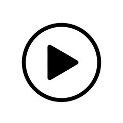 Black Play Button Icon in Circle, Simple Geometric Symbol for Start, Playback, and Media
