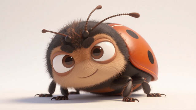 Cartoon ladybug, big eyes show cute healing