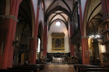 Interior Basilica di San Martino arches fresco ceiling Bologna August 2024