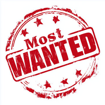 &bdquo;Most Wanted&ldquo;-Stempelgrafik in Rot auf wei&szlig;em Hintergrund. Markantes Typografie-Motiv f&uuml;r Themen wie Fahndung, Bestseller, Top-Produkt oder Marketing-Kampagne.