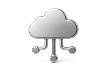 Cloud Computing Network Icon in Metallic Style Isolated on a Transparent Background