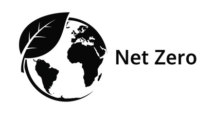 Obraz premium A stylized image depicting earth with a leaf alongside the text Net Zero