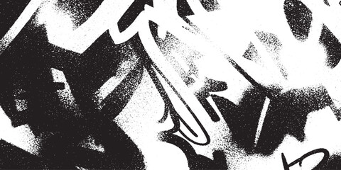 Urban Graffiti Style Abstract Black and White Background with Bold Stylized Shapes and Spray Paint Texture  Monochrome Street Art Inspired Graphic Design Element © HexaFrame