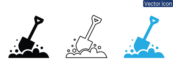 Three shovel icons in different colors digging into dirt piles © NuovaPixel