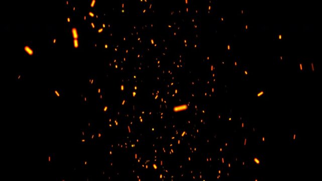 Flying fire sparks and rising embers particles overlay on transparent background. Fire dust with alpha channel. 4K Loop