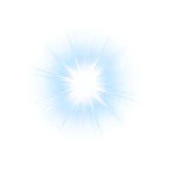 Fototapeta premium Blue stage light burst PNG Overlay isolated on transparent background with glowing lens flare and vivid sparkle effect